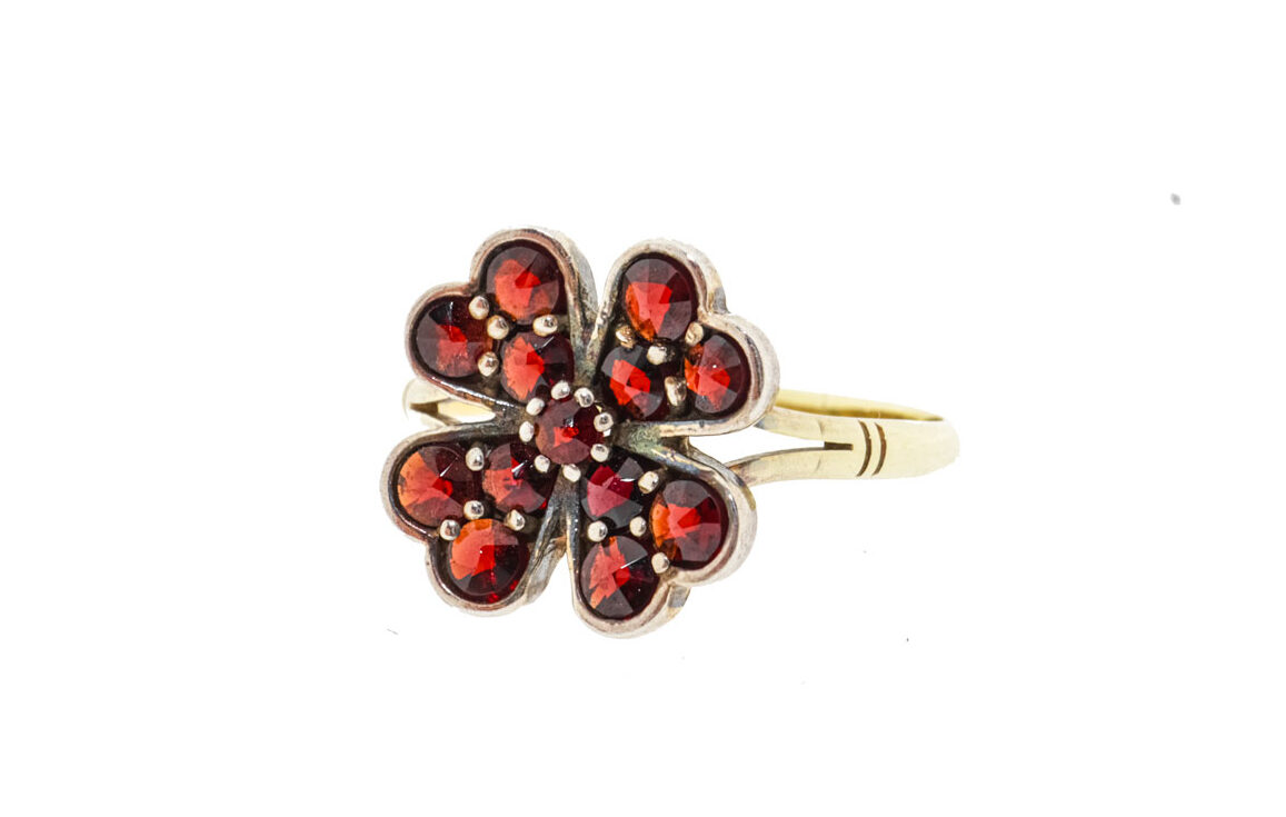 Garnet Flower | 14 Karaat Vintage Gouden Ring