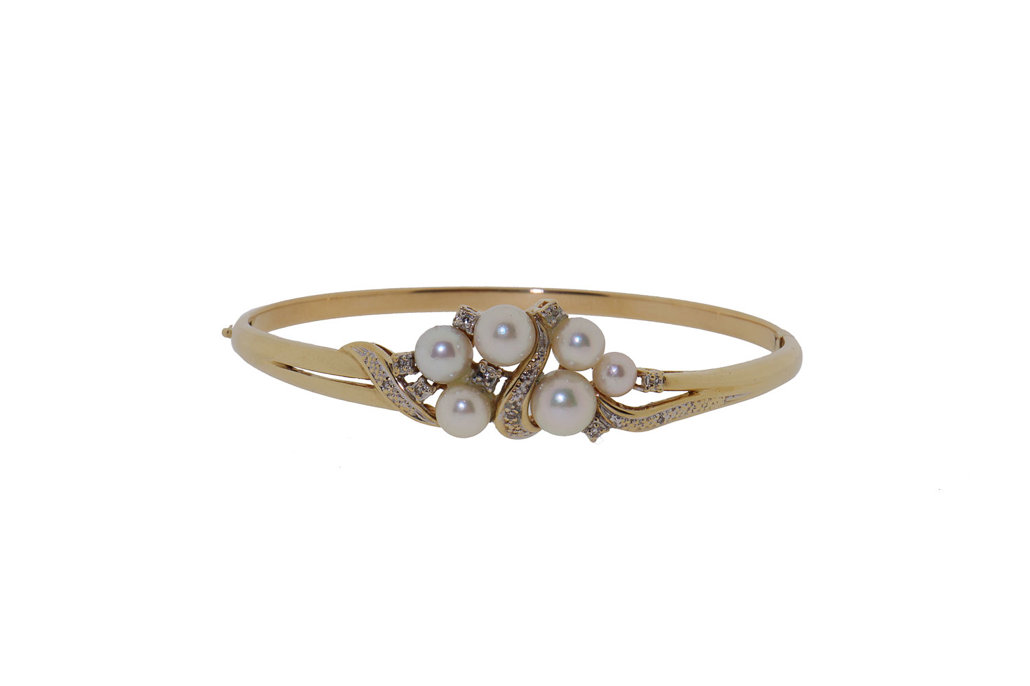 14 karaat gouden bangle met parels en diamanten