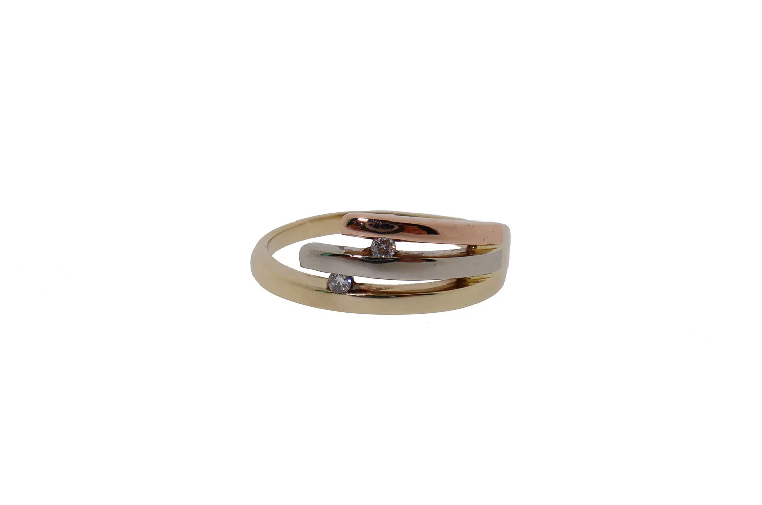 14 karaat gouden tricolor dames ring met diamanten