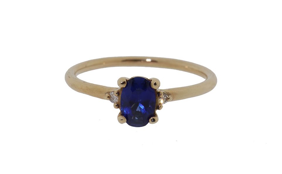 14K gouden ring met saffier en diamanten