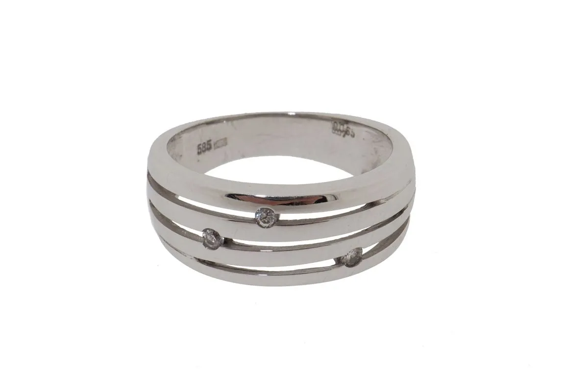 Brede 14K witgouden diamanten dames ring