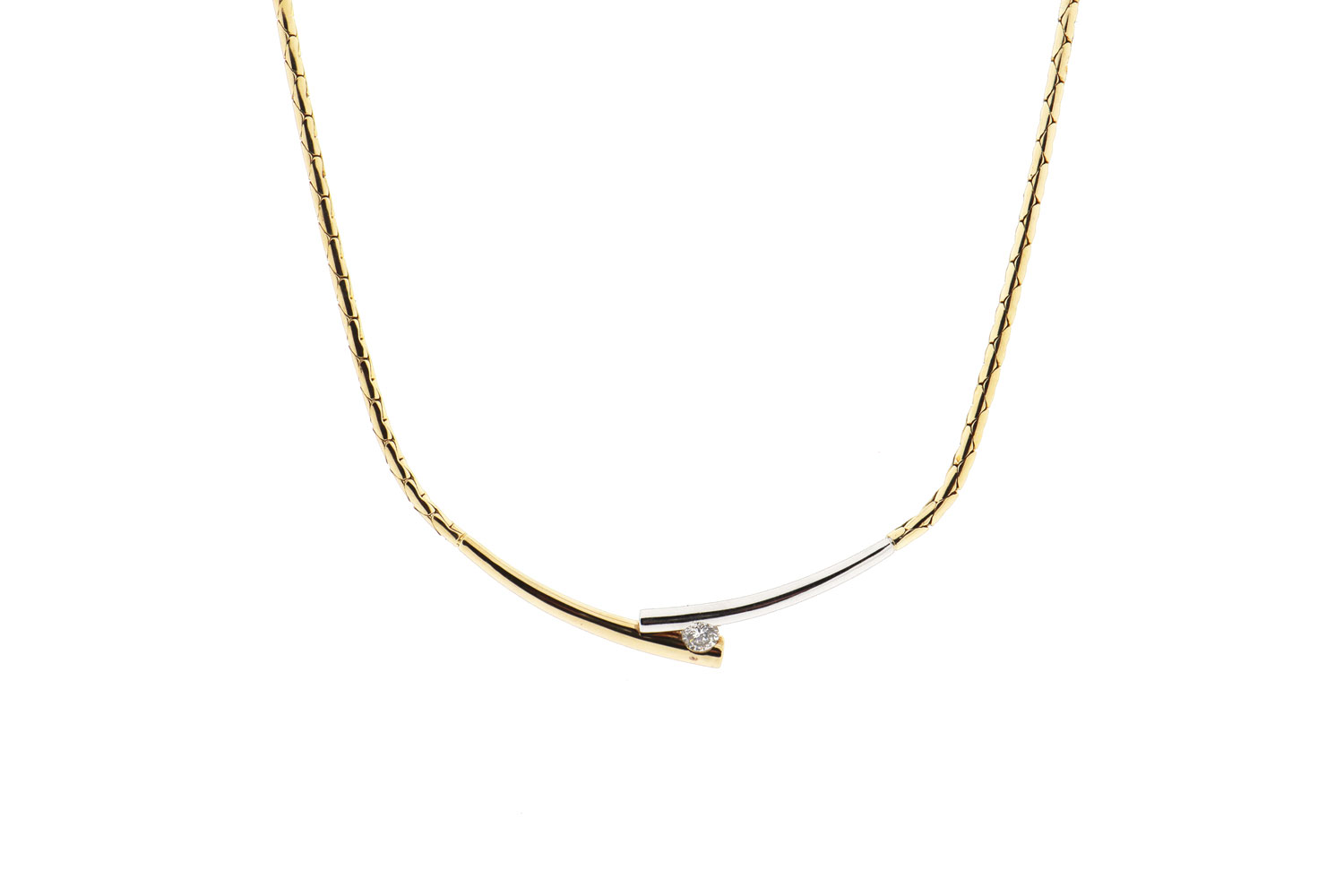 14K gouden dames ketting met vaste diamant hanger