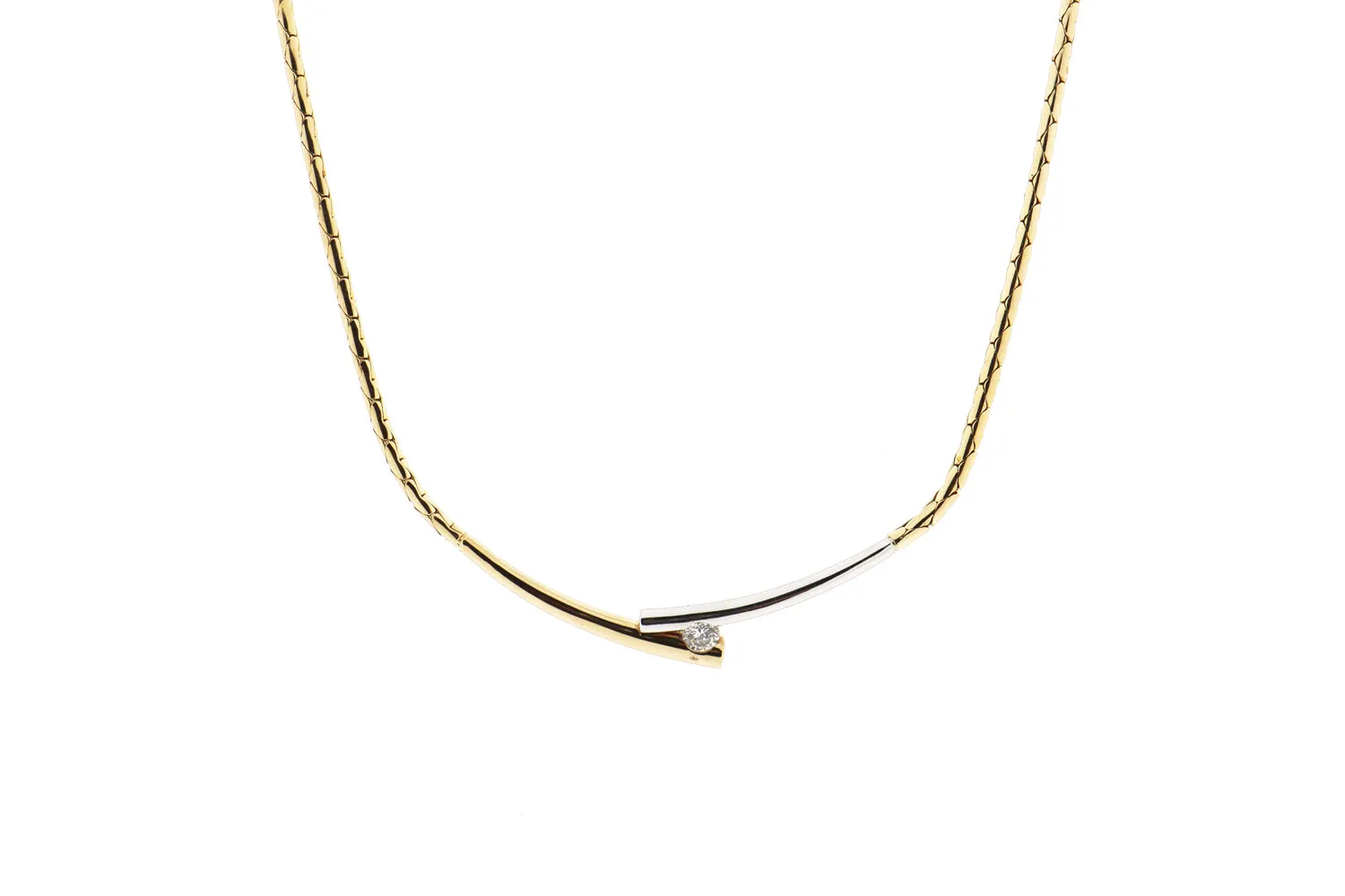 14K gouden dames ketting met vaste diamant hanger