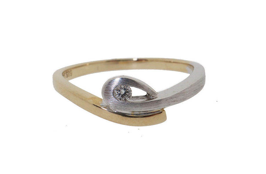 14 karaat bicolor gouden dames ring met diamant