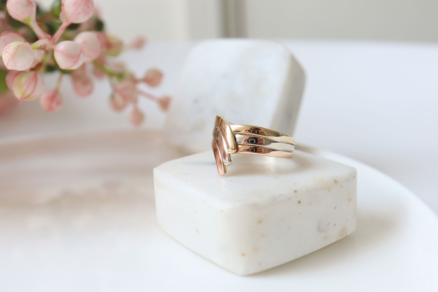 Vintage 14 karaat tricolor gouden ring