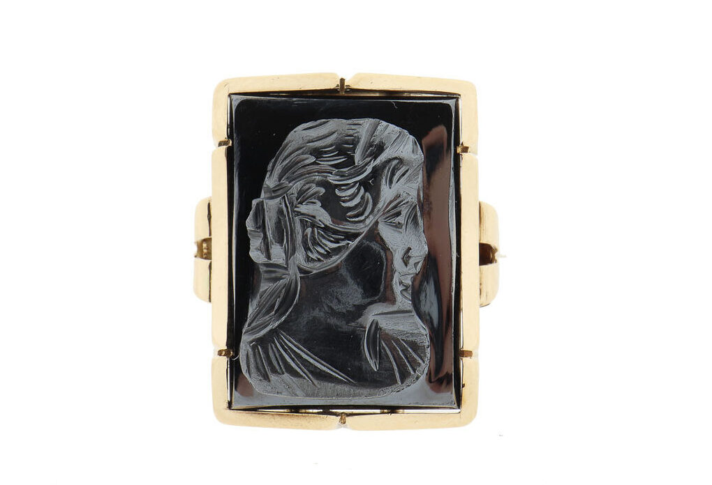 Vintage Gouden Ring Met Hematiet Portret