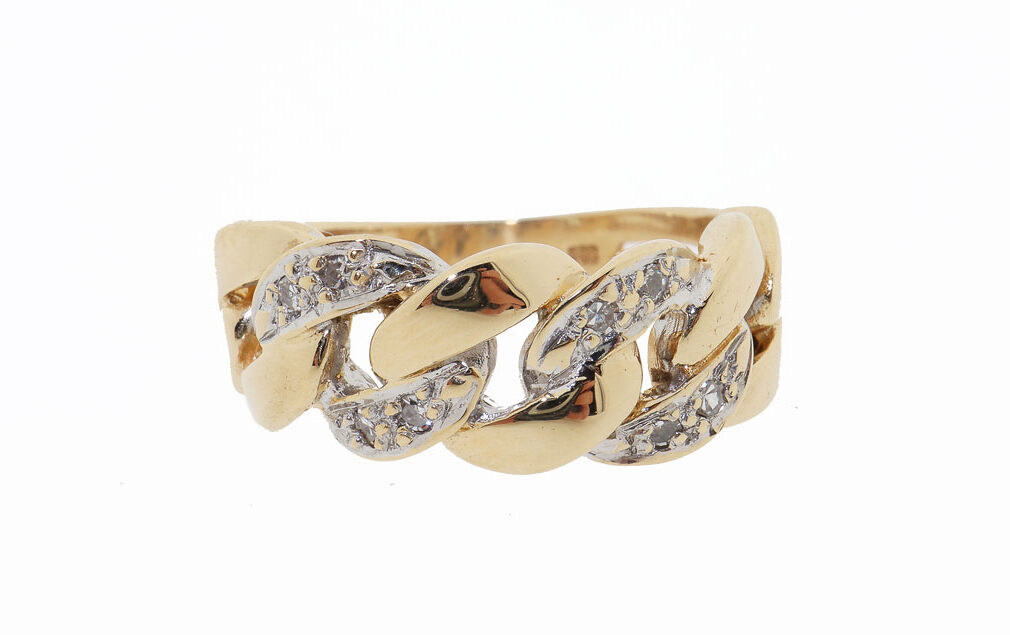 14 Karaat Gouden Schakel Ring Met Diamanten