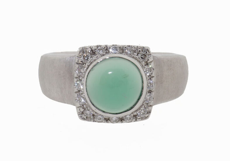 14 Karaat Witgouden Diamanten Ring Met Jade