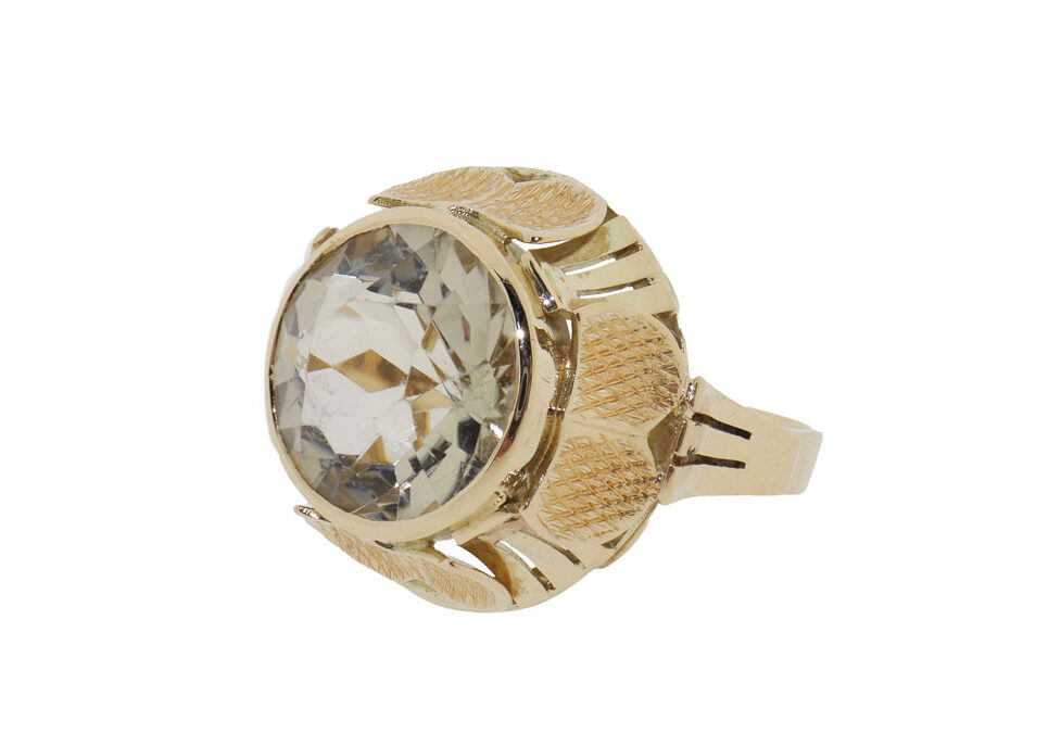 Vintage 14 Karaat Grote Gouden Dames Ring Met Edelsteen