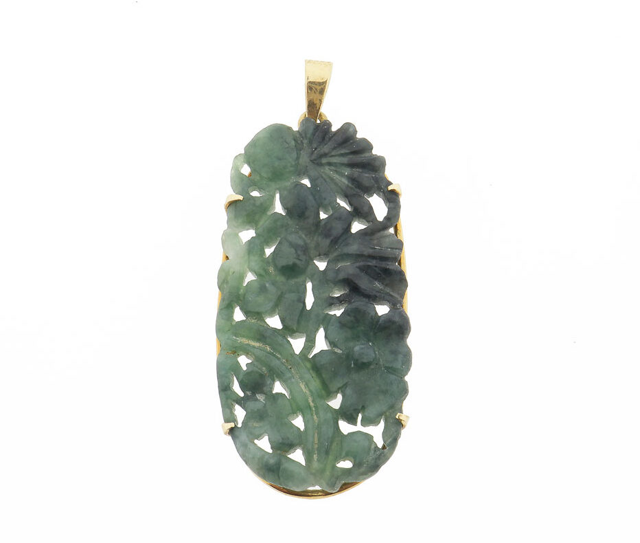 Jade Flower | 14 Karaat Vintage Gouden Hanger