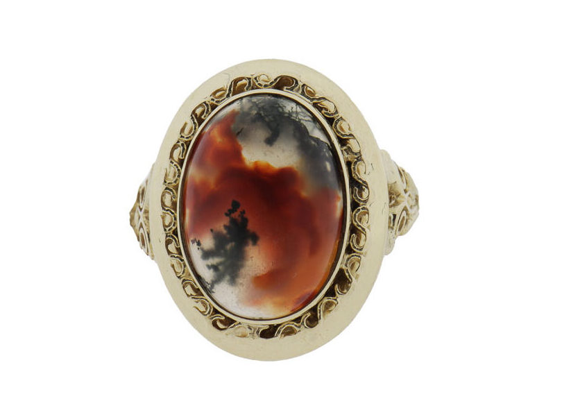 Vintage 14 Karaat Gouden Ring Met Mosagaat