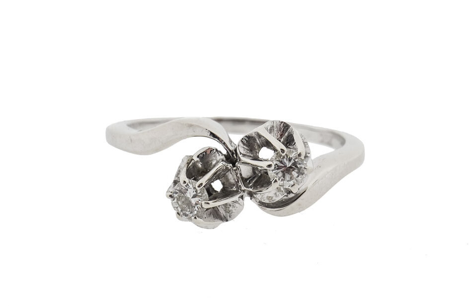 Toi e Moi | 14 Karaat Witgouden Ring Met Diamanten