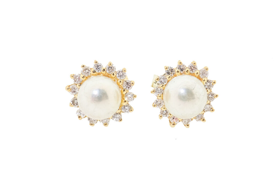 Diamond Pearl Studs | 18 Karaat Gouden Oorknopjes