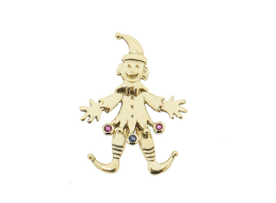 14 Karaat Gouden Clown Hanger Met Robijn En Saffier