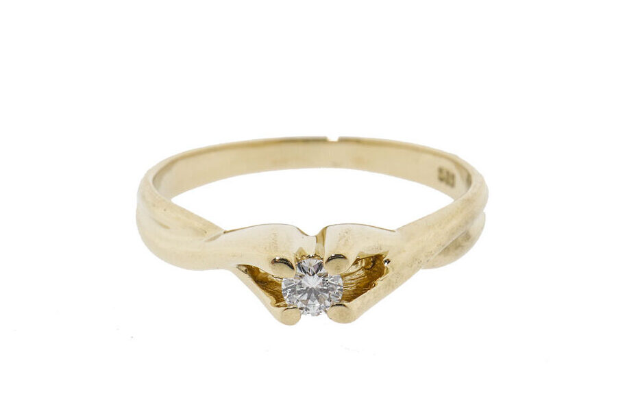 Twisted Solitair | 14 Karaat Gouden Ring Met Diamant