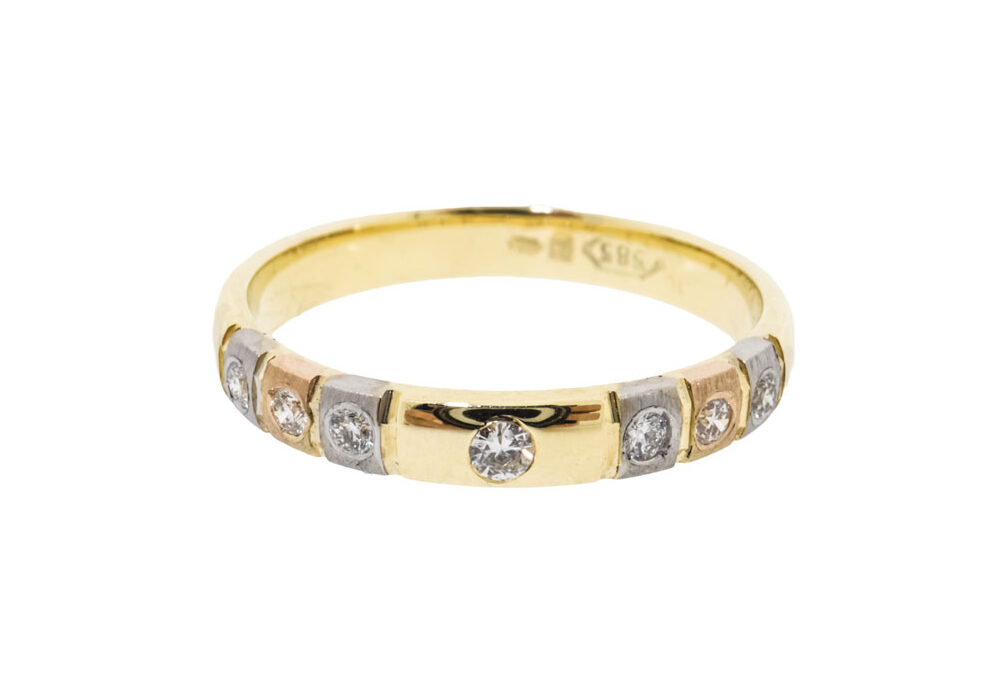 14K Gouden Tricolor Bandring Met Diamanten