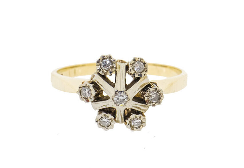 Vintage 14 Karaat Gouden Cluster Ring Met Diamanten