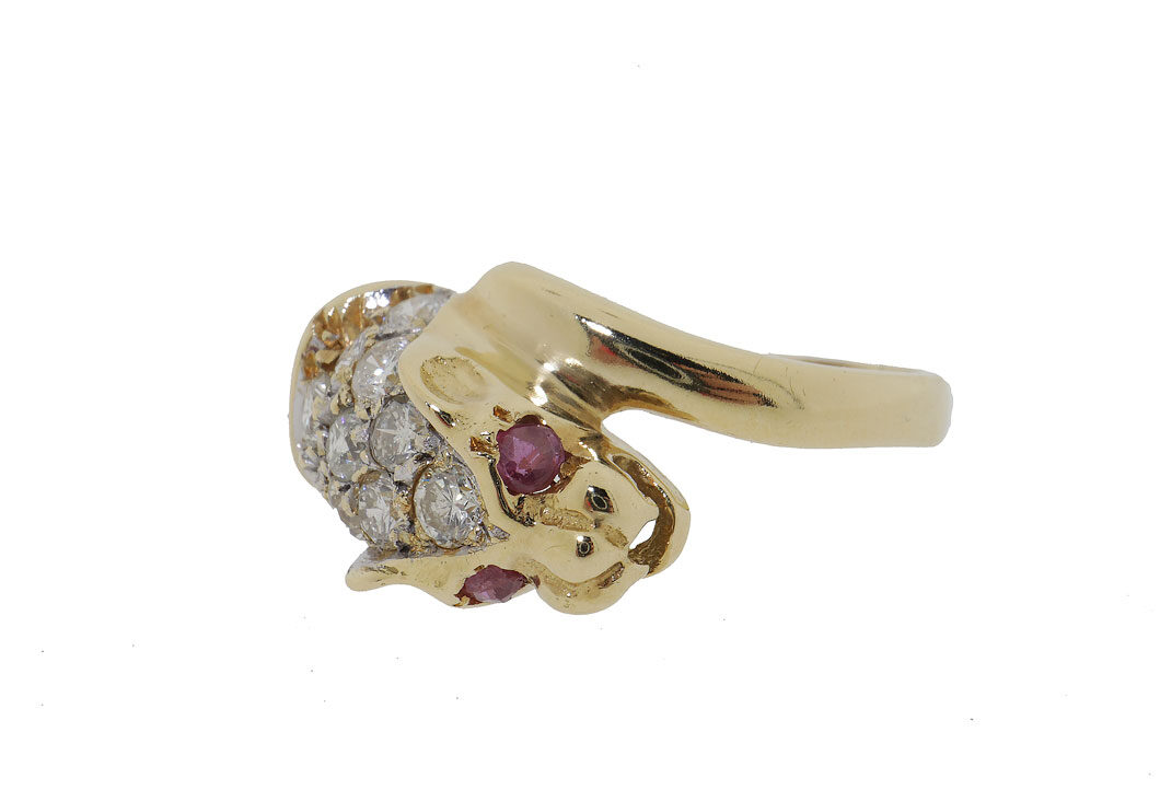 18 Karaat Gouden Panter Ring Met Diamanten En Robijn