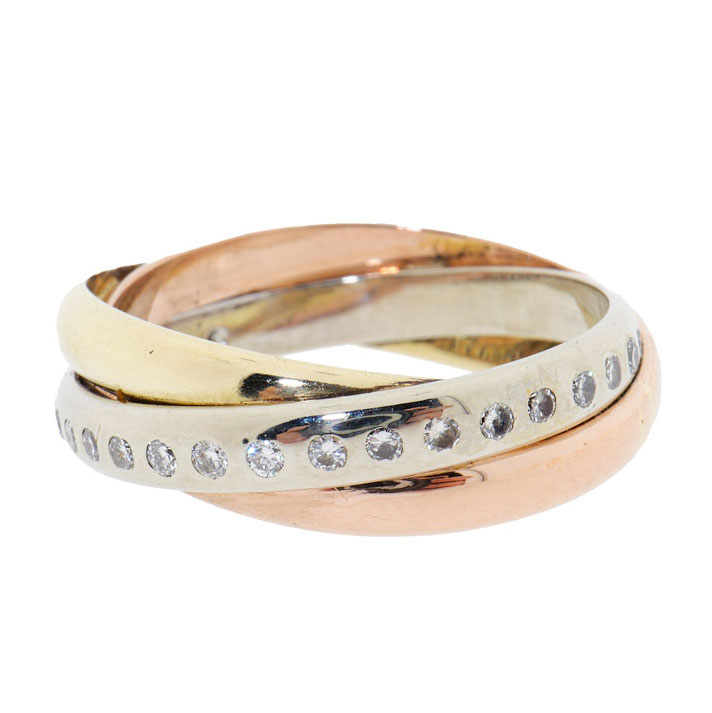 14 Karaat Gouden Trinity Ring Met Diamanten 