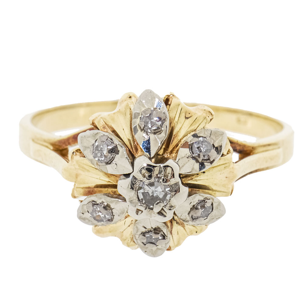 Vintage 14 Karaat Gouden Ring Met Diamanten 