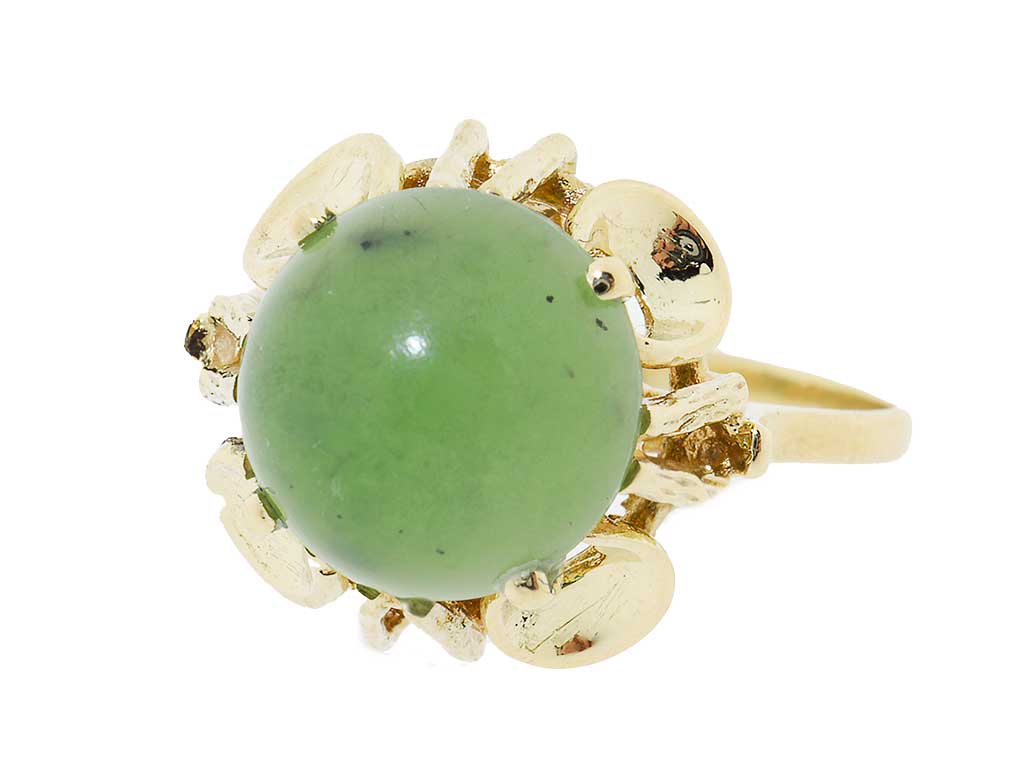 Vintage 14 Karaat Gouden Ring Met Jade