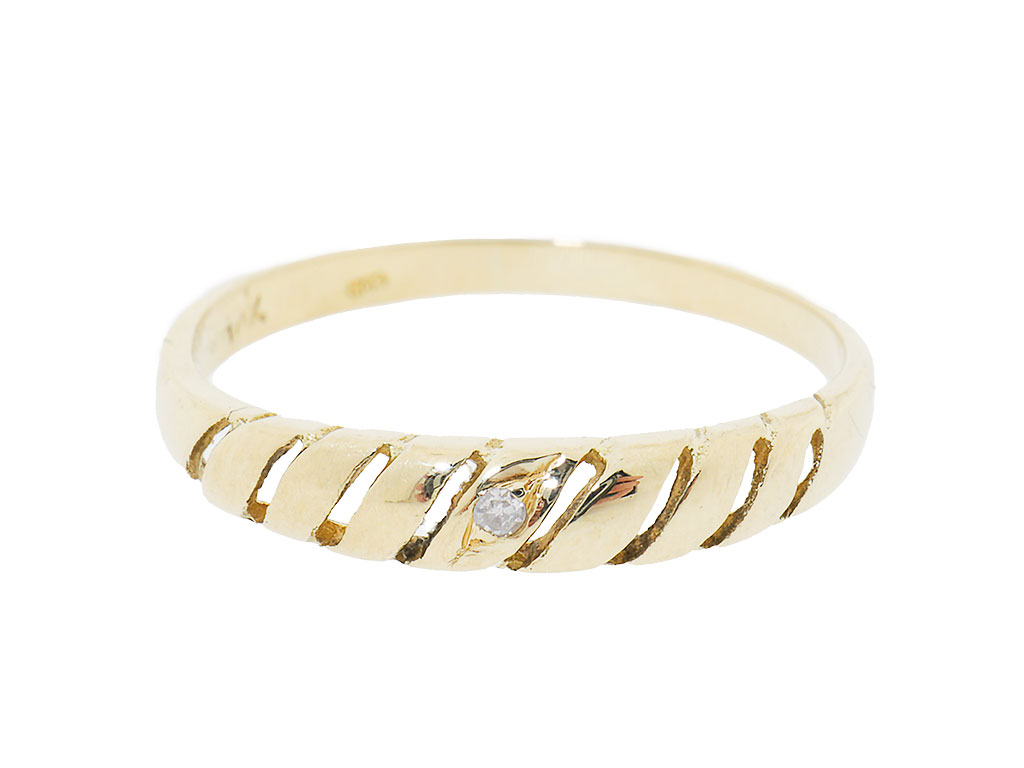 Vintage Croissant | 14 Karaat Gouden Ring Met Diamant