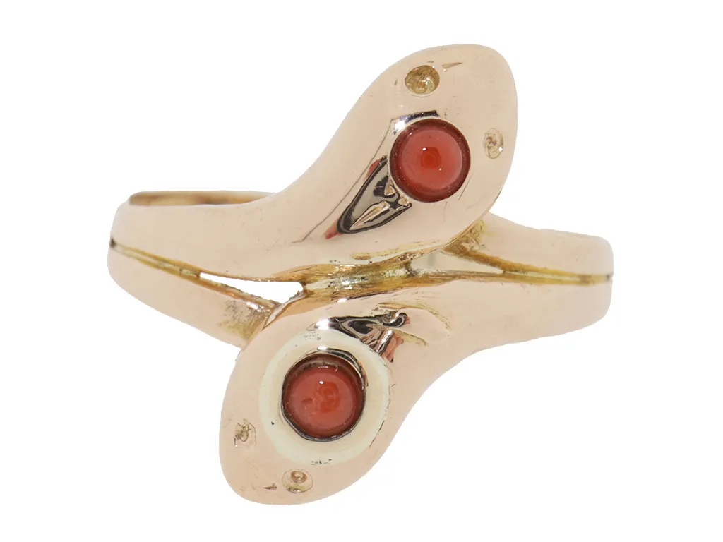 Red Coral Snakes | 14K Gouden Ring Met Bloedkoraal