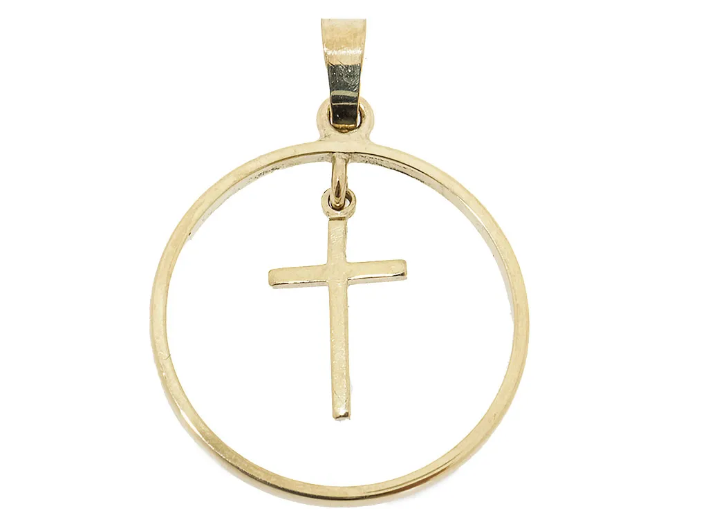 14 Karaat Gouden Kruis Hanger In Cirkel 