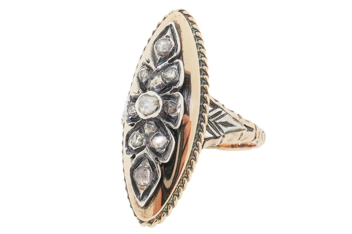 Antieke Gouden Ring Met Roos Diamanten | 14 Karaat 