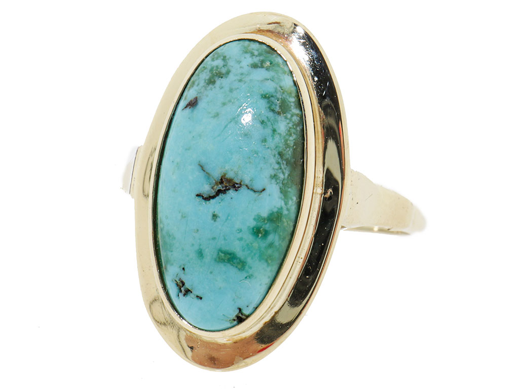 Vintage 14 Karaat Gouden Ring Met Grote Turquoise Edelsteen