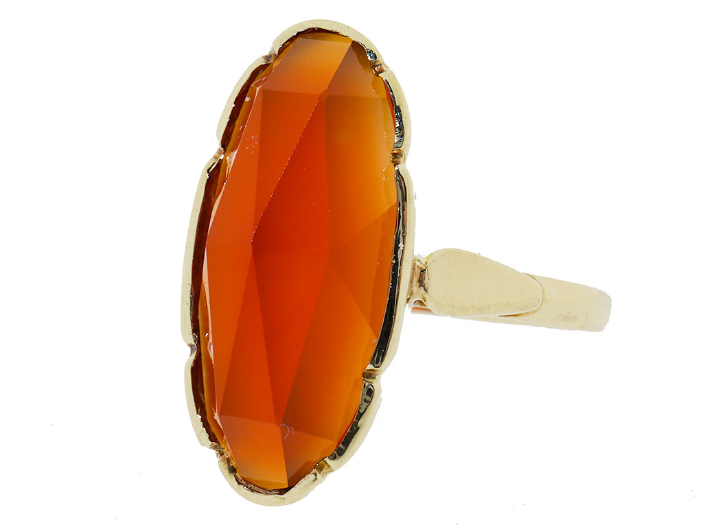 14 Karaat Vintage Gouden Ring Met Facet Geslepen Carneool