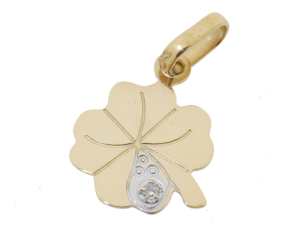 14 Karaat Gouden Hanger Klavertje Vier Met Diamant | Gelukshanger 