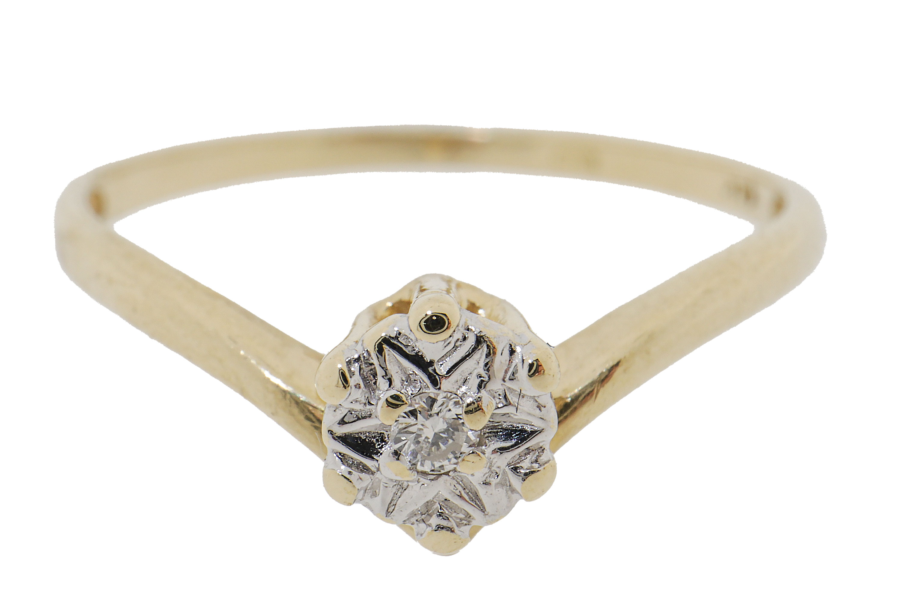 Vintage 14 Karaat Gouden V Ring Met Diamant