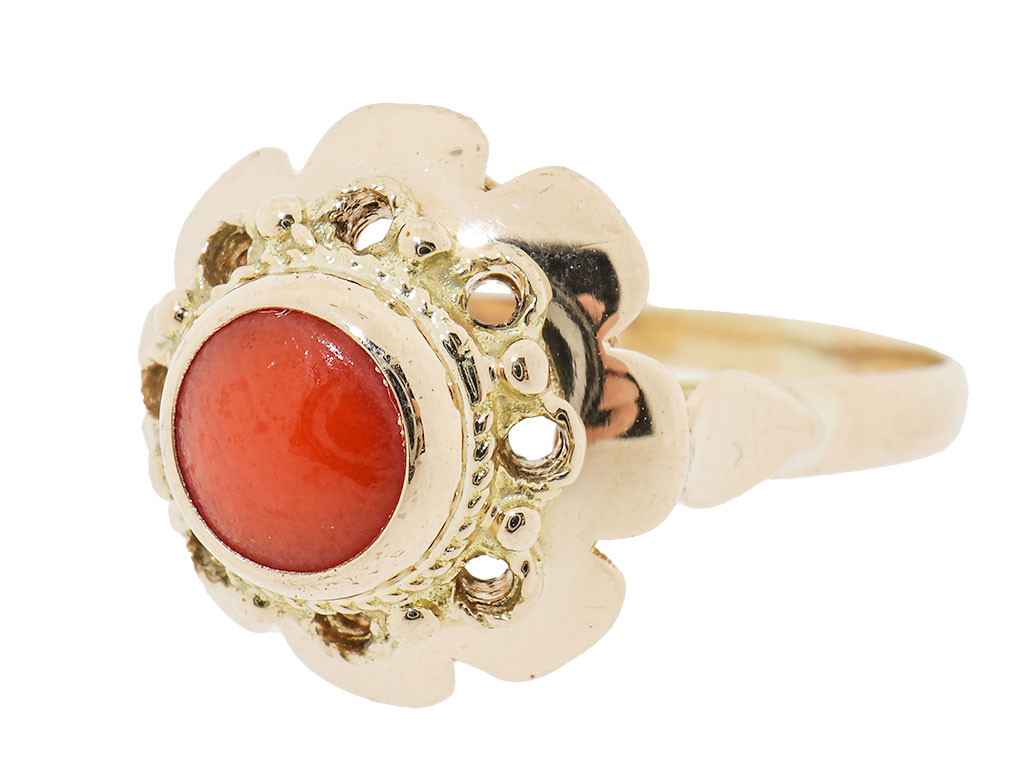 14 Karaat Gouden Ring Met Bloedkoraal | Vintage 