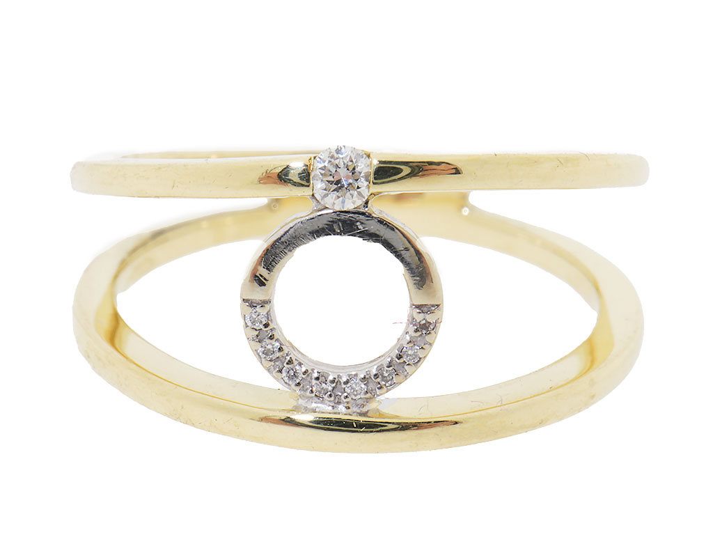 Dubbele Gouden Cirkel Ring Met Diamanten | 14 Karaat