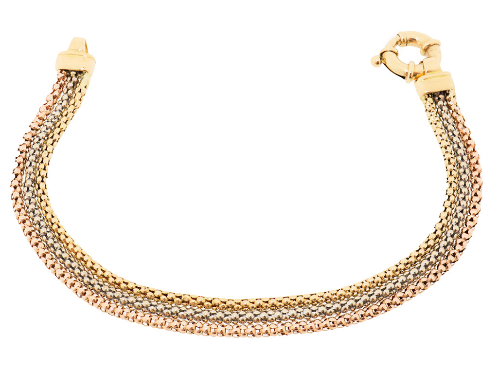 18 Karaat Tricolor Gouden Mesh Schakel Armband 