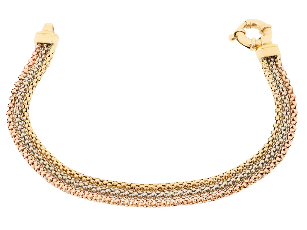 18 Karaat Tricolor Gouden Mesh Schakel Armband 