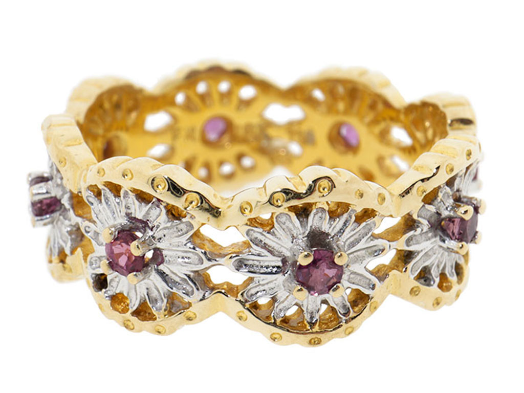 Vintage 18 Karaat Gouden Ring Met Robijn Edelstenen 