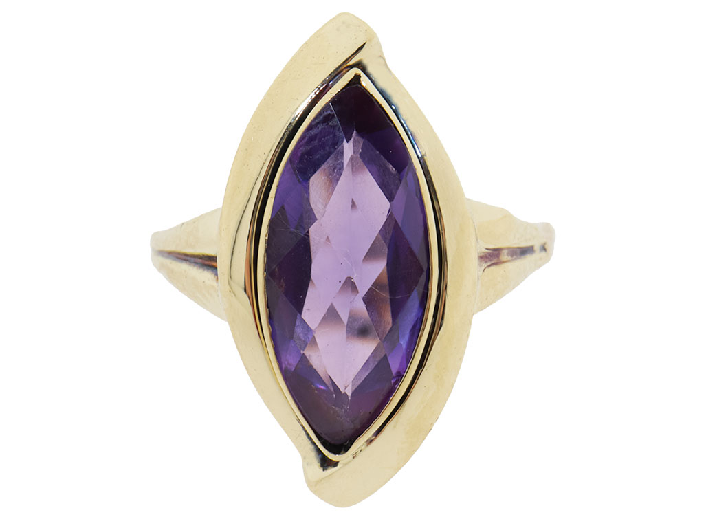 14 Karaat Vintage Gouden Ring Met Marquise Amethist 
