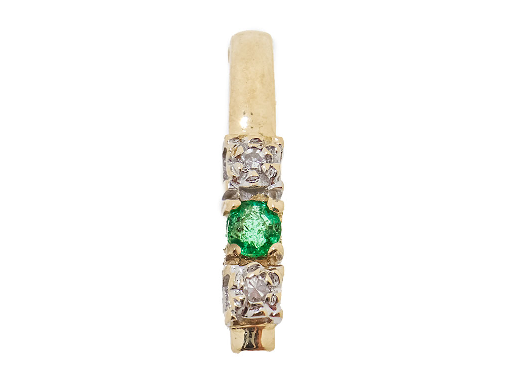 14 Karaat Gouden Staafje Hanger Met Smaragd en Diamant 