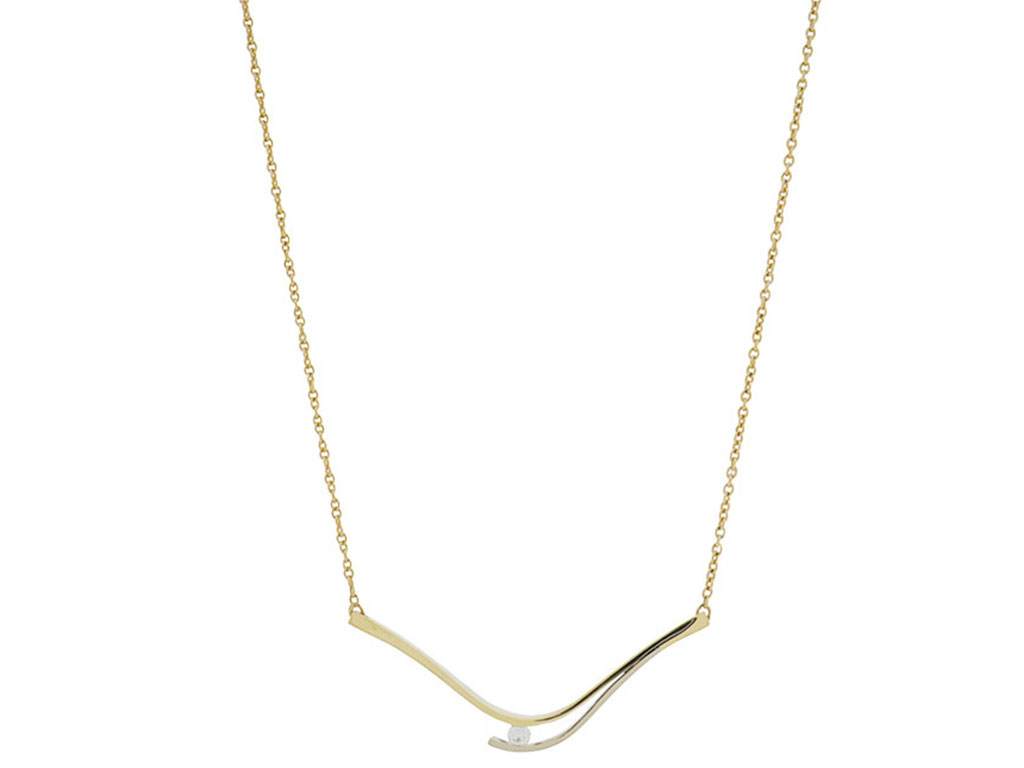 14 Karaat Gouden Collier Met Vaste Hanger &  0.10ct Diamant 