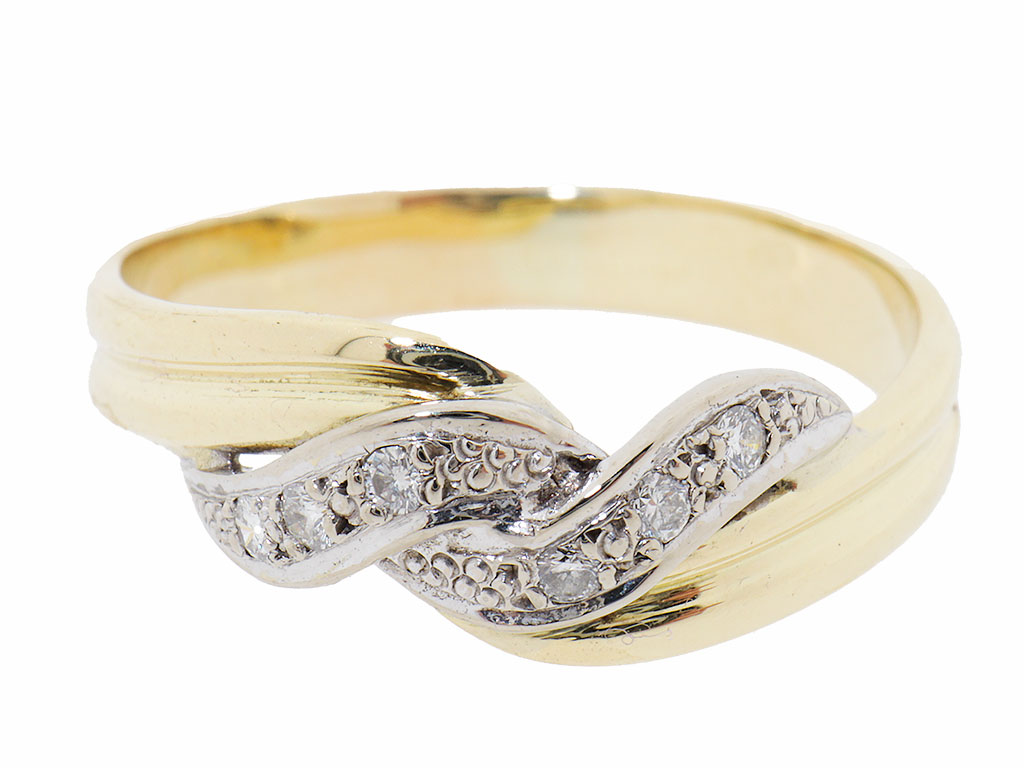 14 Karaat Vintage Gouden Wave Ring Met Diamanten 