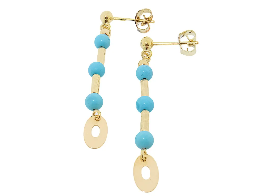 14 Karaat Gouden Oorhangers Met Turquoise Edelstenen 