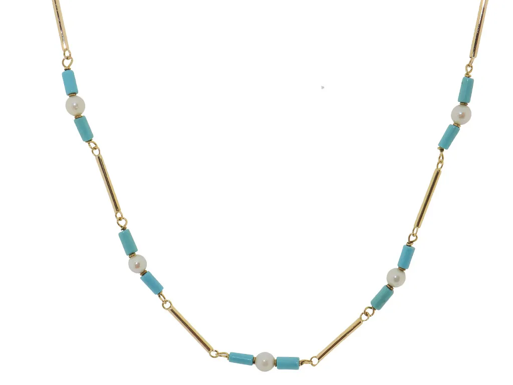14 Karaat Gouden Parel Ketting Met Turquoise Edelstenen 