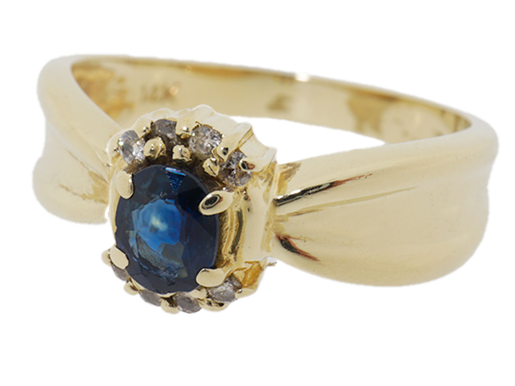 14 Karaat Gouden Ring met Saffier en Diamanten 