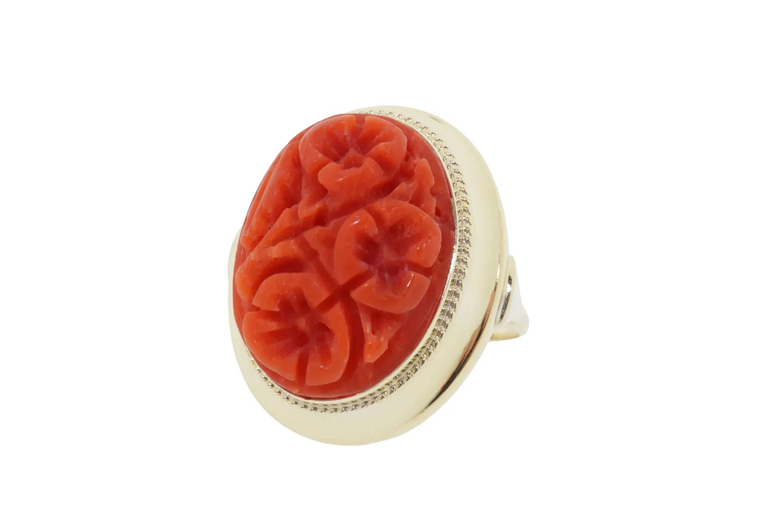 Red Coral Flower | 14 Karaat Gouden Vintage Ring 