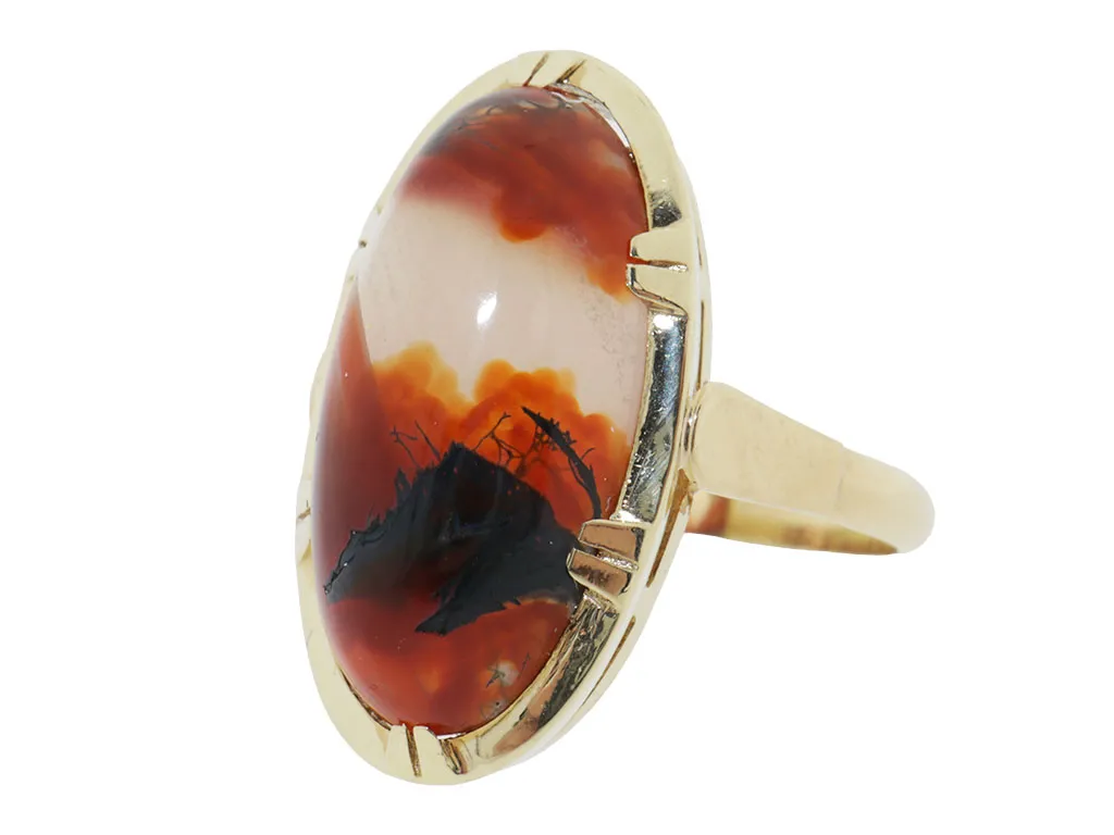 14 Karaat Gouden Ring met mosagaat