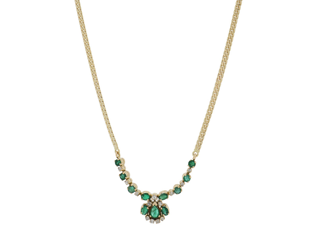 14 Karaat Gouden Ketting Met Diamanten en Smaragd Edelstenen 