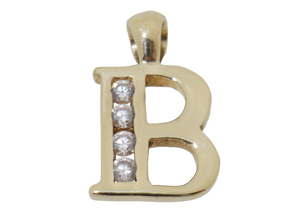 14 Karaat Gouden Letter B Hanger Met Zirkonia 