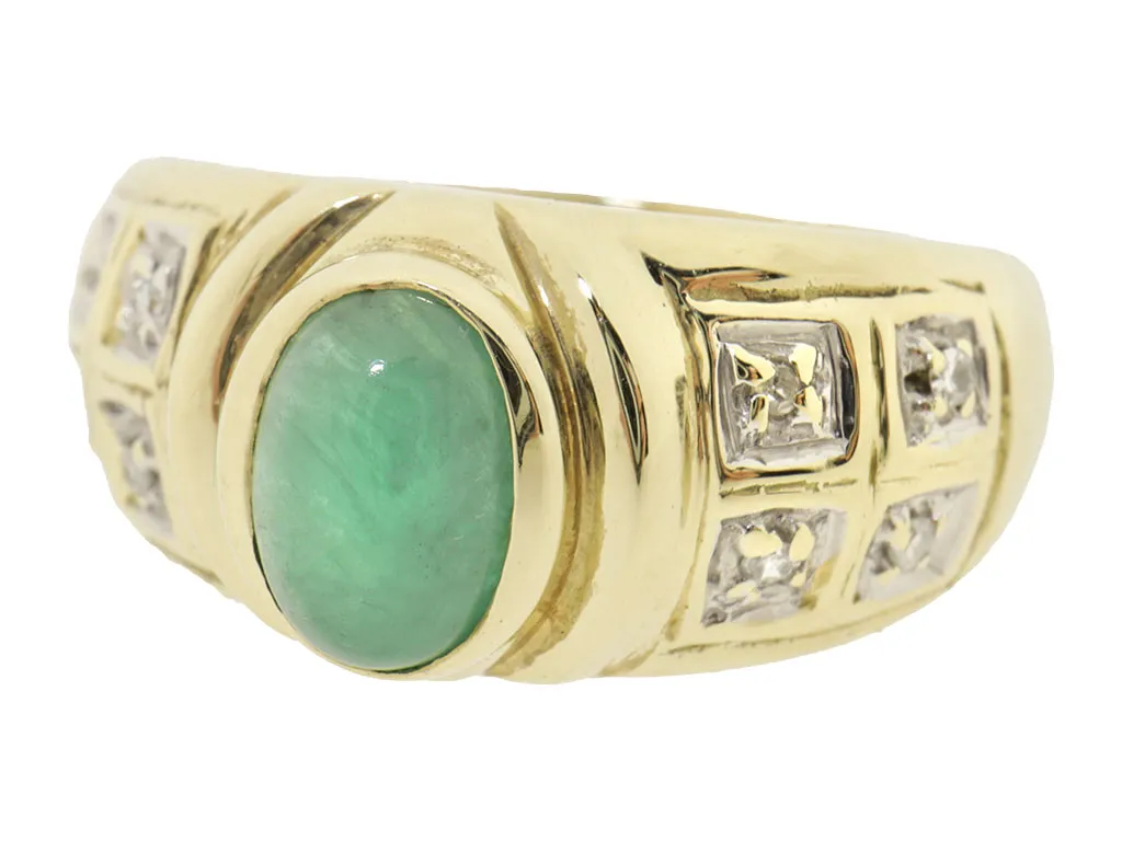 Vintage 14 Karaat Gouden Ring Met Smaragd En Diamanten 